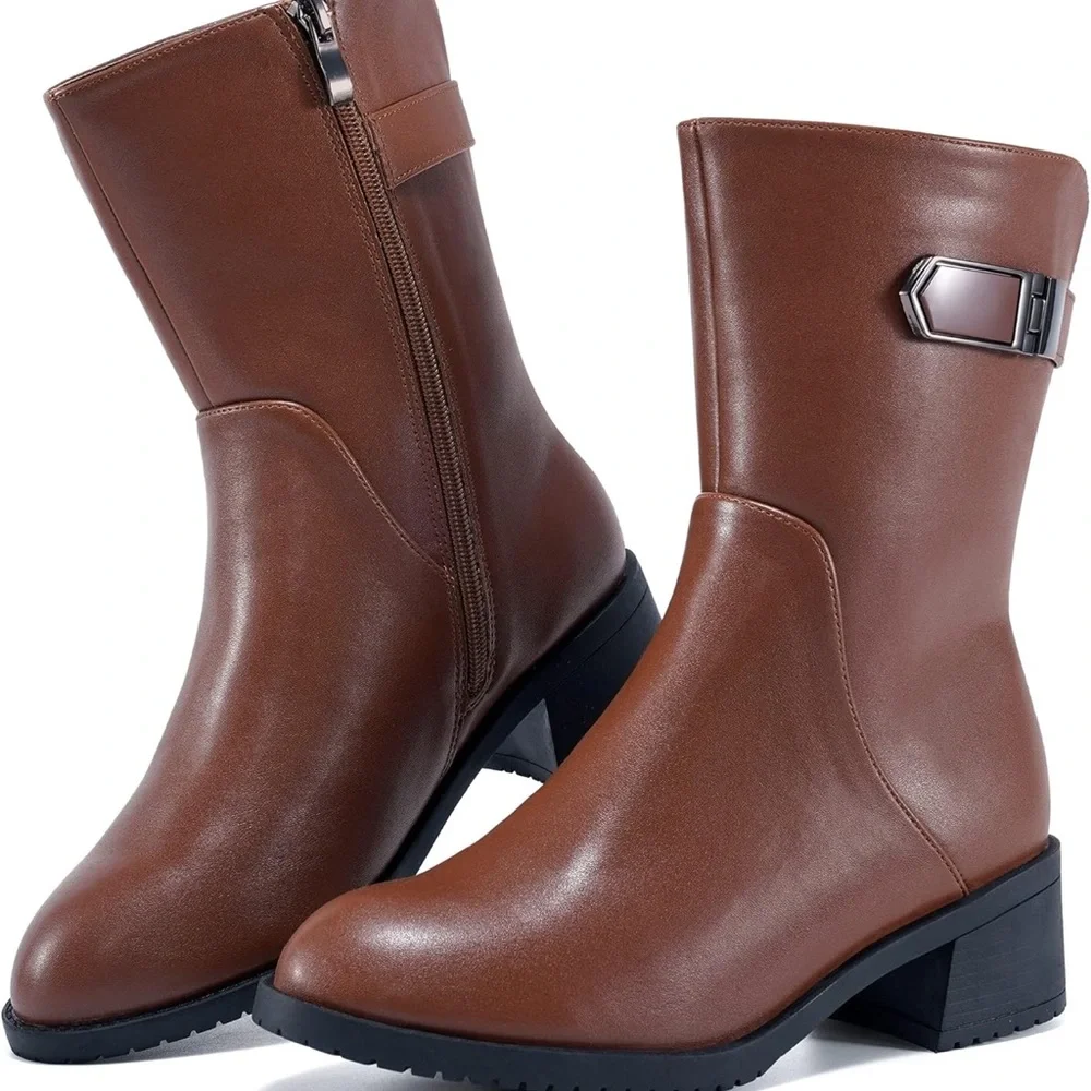 Brown Ankle Boots with Side Zipper
